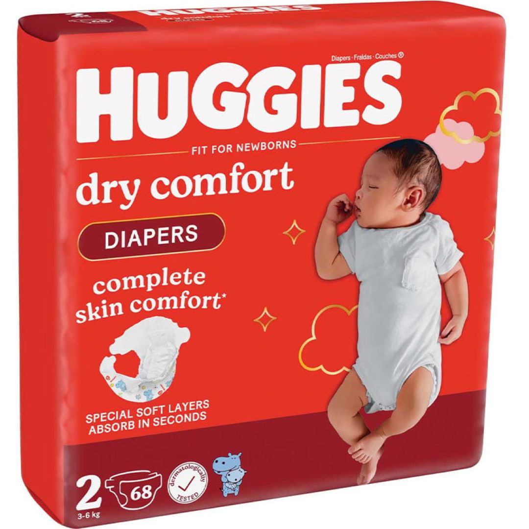 HUGGIES DRY COMFORT SIZE 2(3-6KGS) 10'S